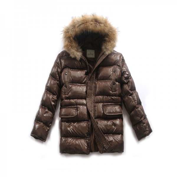 Moncler Fashion marrone Fur Cap e pulsanti lunga da uomo Cappotti
